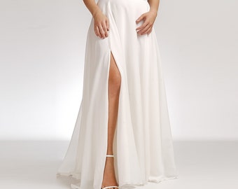 Chiffon Wedding Skirt with Slit, Boho Bridal Skirt, Beach Wedding Dress