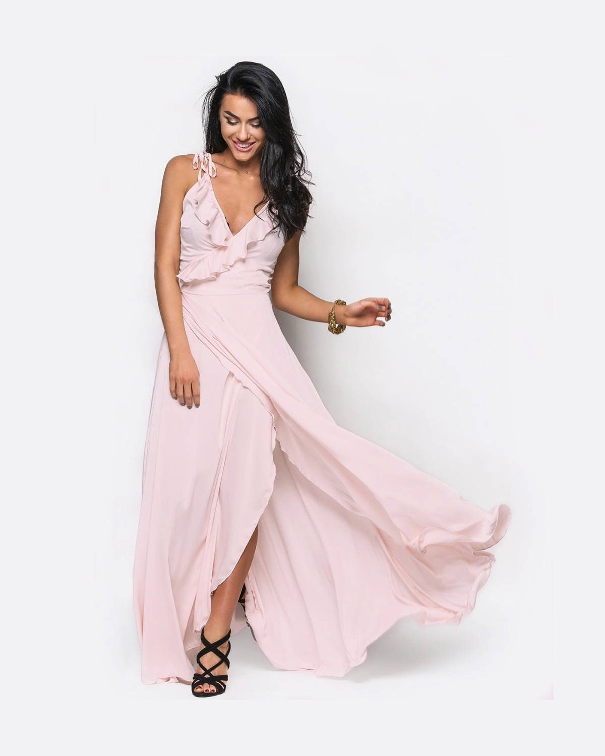 Blush Pink Bridesmaid Dress Maxi Dress Ruffle Long Dress Wrap Etsy