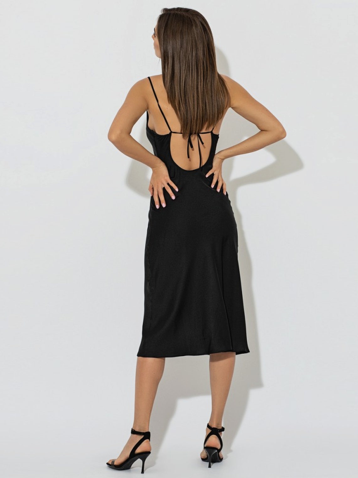 Sage green bridesmaid dress Silk satin dress Cowl neck | Etsy