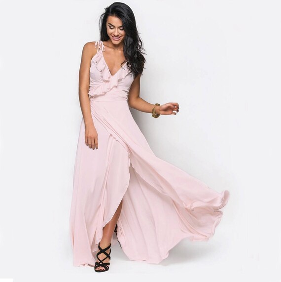 Boho Bridesmaid Dress Blush Dress Beach Gown Ruffle Wedding Etsy