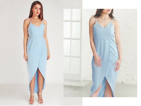light blue midi bridesmaid dress