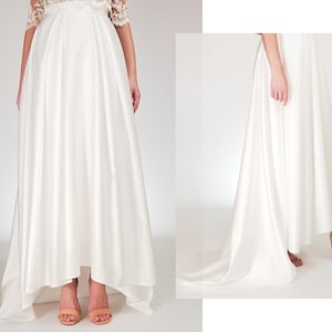 Wedding skirt with pleats, Bridal skirt with train, High low skirt, Two piece wedding dress, A-line Satin wedding skirt, wedding separates