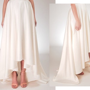 Elegant White Wedding Skirt, Satin Bridal Skirt, High low Wedding Skirt, A-line Long Skirt with train