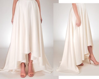 Elegant White Wedding Skirt, Satin Bridal Skirt, High low Wedding Skirt, A-line Long Skirt with train