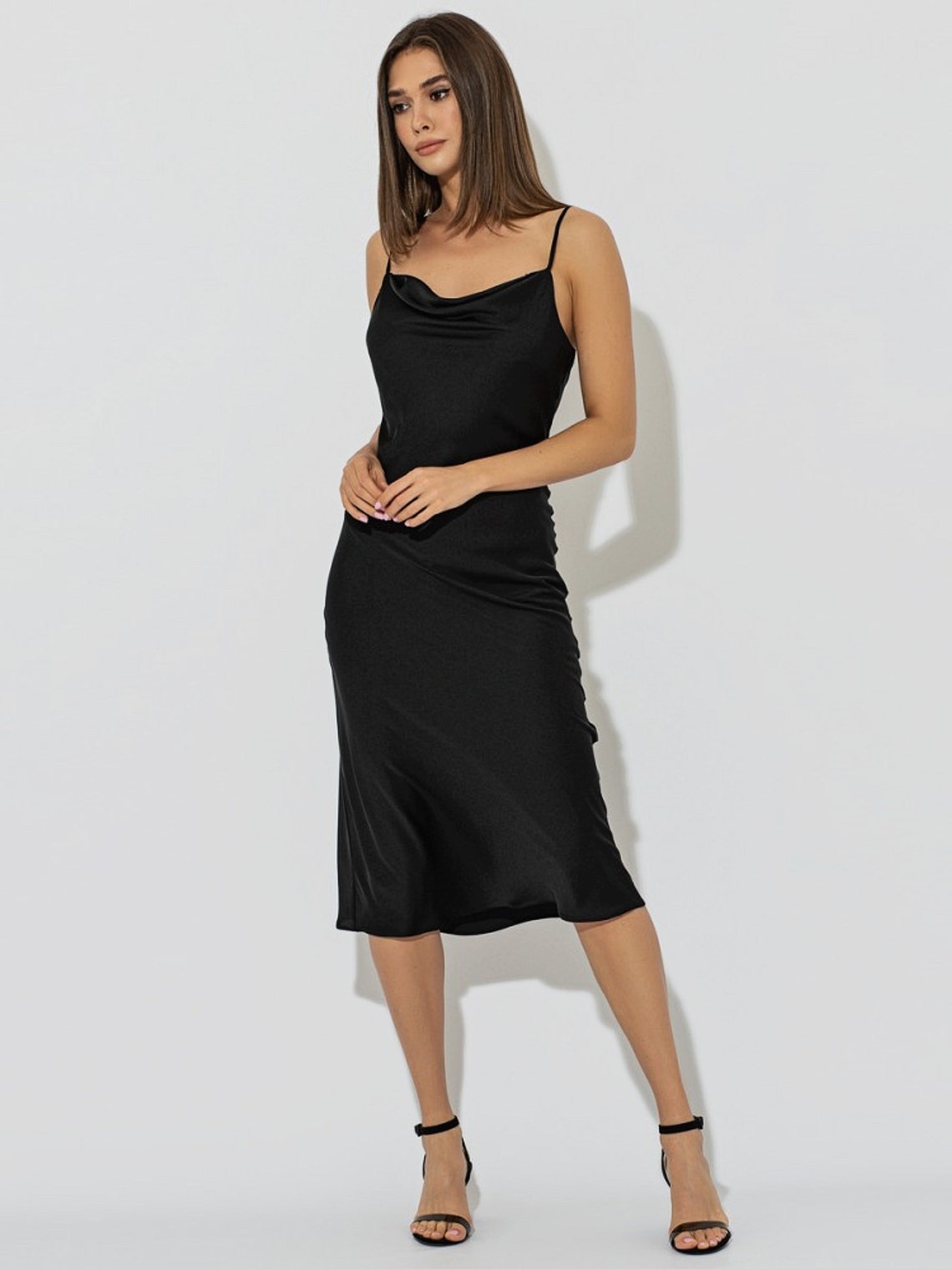 Sage green bridesmaid dress Silk satin dress Cowl neck Etsy