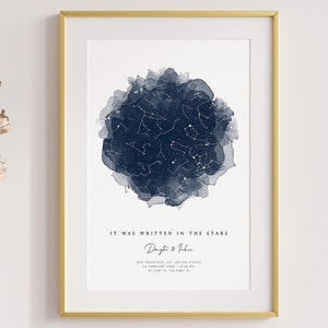 Custom Night Sky Star Map Constellation Chart by Date, Astronomy Space Personalized Anniversary Gift