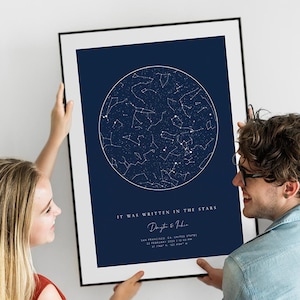 Personalized Wedding Anniversary Gift for Couple Him Her Husband Wife Boyfriend Girlfriend. Custom Star Map Constellation Chart by Date.