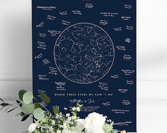 Custom Night Sky Constellation Star Map by Date Guestbook Alternative Celestial Wedding Signing Reception