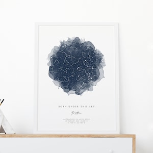 Carte du ciel nocturne le jour de votre naissance par date numérique. Cadeau premier anniversaire pour petite-fille fille garçon nièce petit-fils maman nouveau-né