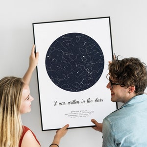 Custom Night Sky Star Map Constellation Chart by Date, Astronomy Space Lover Anniversary Gift
