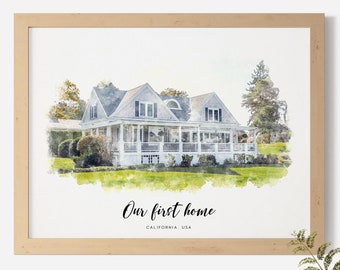Custom House Watercolor Portrait from Photo Personalized First Home Illustration Housewarming Gift Digital Painting Download Printable Art