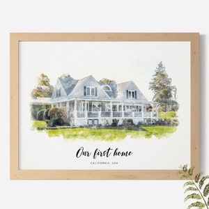 Custom House Watercolor Portrait from Photo Personalized First Home Illustration Housewarming Print Digital Painting Download Printable Art