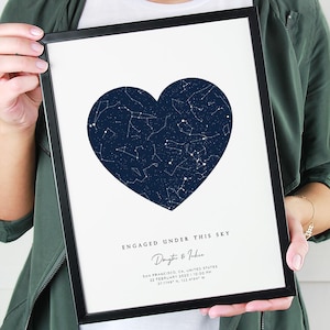 Les étoiles le jour et la nuit où nous nous sommes fiancés, carte des étoiles personnalisée. Cadeau de fiançailles personnalisé pour un couple lui sa fille soeur fiancé fils cousin ami