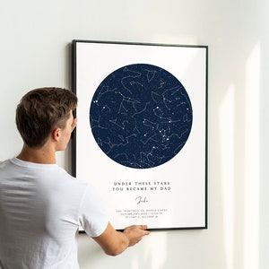 Le jour où vous êtes devenu mon papa, impression de carte du ciel nocturne personnalisée par date. Cadeau personnalisé pour la fête des pères entre père et fille.