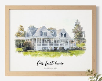 Custom House Watercolor Portrait from Photo Personalized First Home Illustration Housewarming Gift Digital Painting Download Printable Art