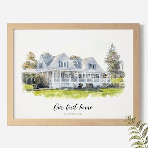 Custom House Watercolor Portrait from Photo Personalized First Home Illustration Housewarming Gift Digital Painting Download Printable Art image 1