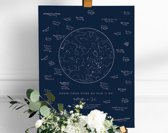 Custom Night Sky Constellation Star Map by Date Guestbook Alternative Wedding Signing Monogram Reception Guest Book Poster Digital Printable