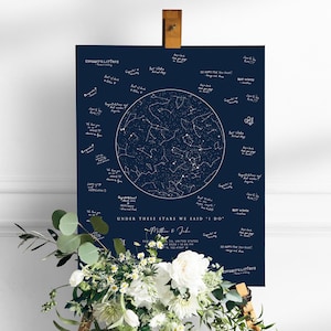 Carte des étoiles constellation du ciel nocturne personnalisée par date livre d'or mariage alternatif signature monogramme réception livre d'or affiche numérique imprimable