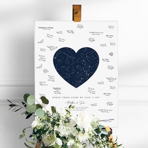 Under These Stars We Married Wedding Guest Book Alternative Signing Poster Canvas Guestbook Night Sky Custom Star Constellation Map by Date