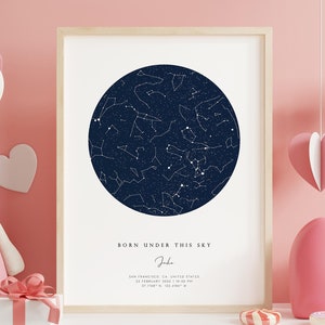 Étoiles de la carte constellation personnalisées 1er anniversaire pour bébé le jour de votre naissance TÉLÉCHARGEMENT NUMÉRIQUE Art mural céleste pour chambre d'enfant