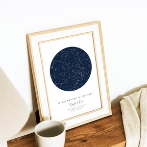 Ciel nocturne Le jour de notre rencontre, carte des étoiles personnalisée par date Constellation graphique. Cadeau d'anniversaire personnalisé baiser premier rendez-vous pour couple