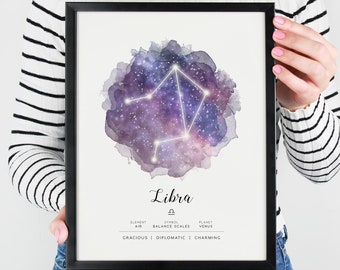 Libra Zodiac Sign Birthday Gift Astrology Wall Art Printable Digital Download Print Poster