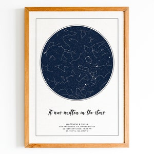 Carte personnalisée de la constellation des étoiles le jour de notre mariage. Cadeau de mariage personnalisé pour couple, soeur, frère, cousin, neveu, nièce, amis