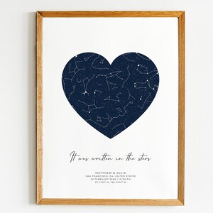 Impression de carte des étoiles personnalisée par date. Cadeau d'anniversaire pour lui couple son petit ami petite amie mari femme parents fils fille fiancé ami