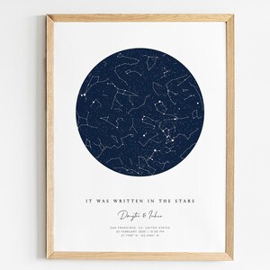 Custom Star Map by Date Constellation Chart Night Sky DIGITAL DOWNLOAD Wall Art Print. Anniversary Gift for Couple Him Husband.
