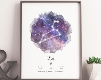 Leo Zodiac Sign Birthday Gift Astrology Wall Art Printable Digital Download Print Poster