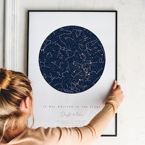 Personalized First Paper Anniversary Gift, Custom Star Map by Date Constellation Chart Night Sky
