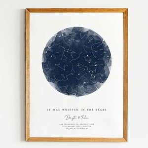Night Day We Married Wedding Anniversary Gift, Night Day You Were Born Personalized Birthday Gift. Custom Star Map by Date and Location