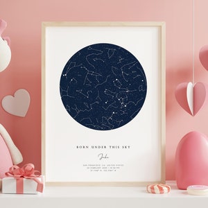Custom Star Chart of the Night Sky Day You Were Born, Personalized Birthday Gift