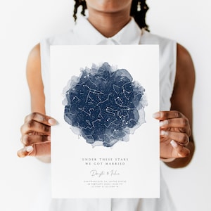 Custom Night Sky Star Map Constellation Chart by Date DIGITAL DOWNLOAD Print. Personalized Wedding Gift for Couple Bride Groom Husband Wife