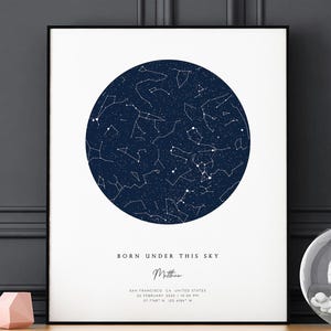 Personalized Birthday Print for Her Him Custom Star Map Birth Date Night Sky Day You Were Born Baby Nursery Wall Art Digital Download