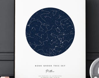 Personalized Birthday Print for Her Him Custom Star Map Birth Date Night Sky Day You Were Born Baby Nursery Wall Art Digital Download
