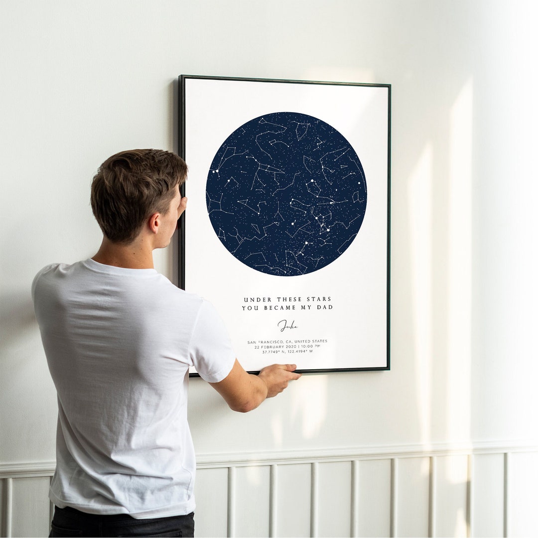 The Day You Became My Daddy, Custom Star Map Night Sky by Date Print. Personalized Fathers Day
