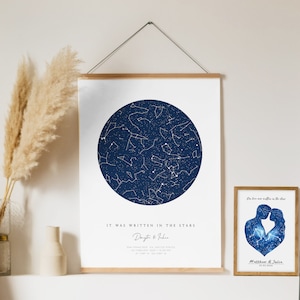 Personalized Wedding Anniversary Gift for Couple, Him, Her, Husband, Wife, Boyfriend Girlfriend. Custom Star Map by Date Constellation Chart