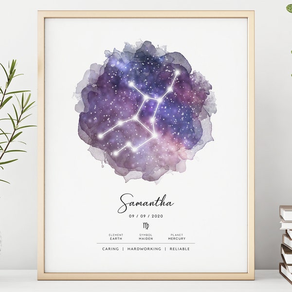 Personalized Virgo Zodiac Sign Birthday Gift for Her Him DIGITAL DOWNLOAD Print Constellation Room Decor Astrology Wall Art Poster