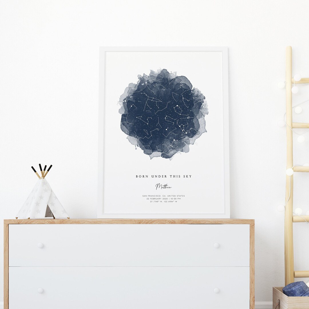 Night Sky the Day When You Were Born Star Map 1st First Birthday Gift ...