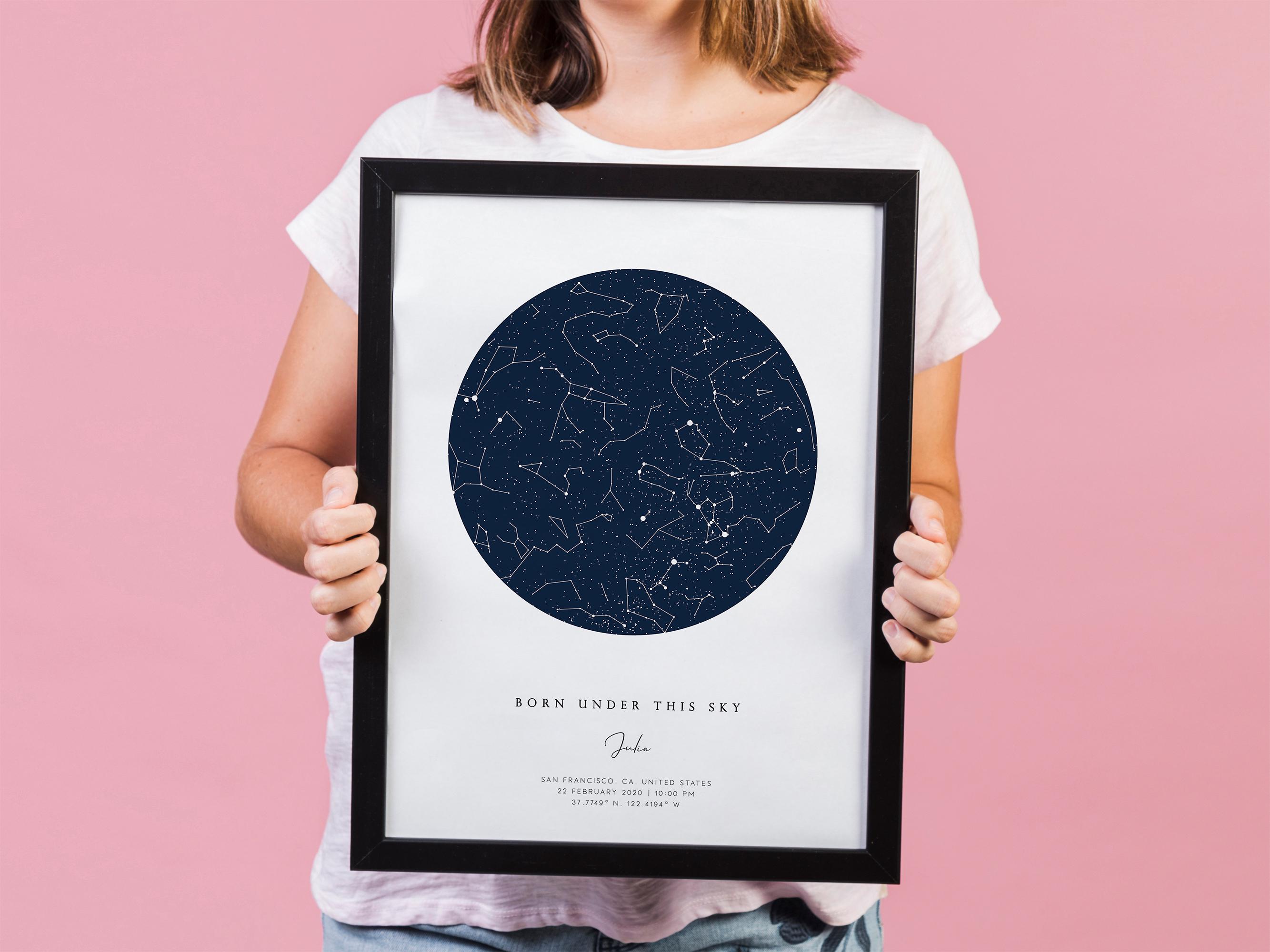 Custom Star Map by Birthdate Night Sky Day You Were Born Personalized ...