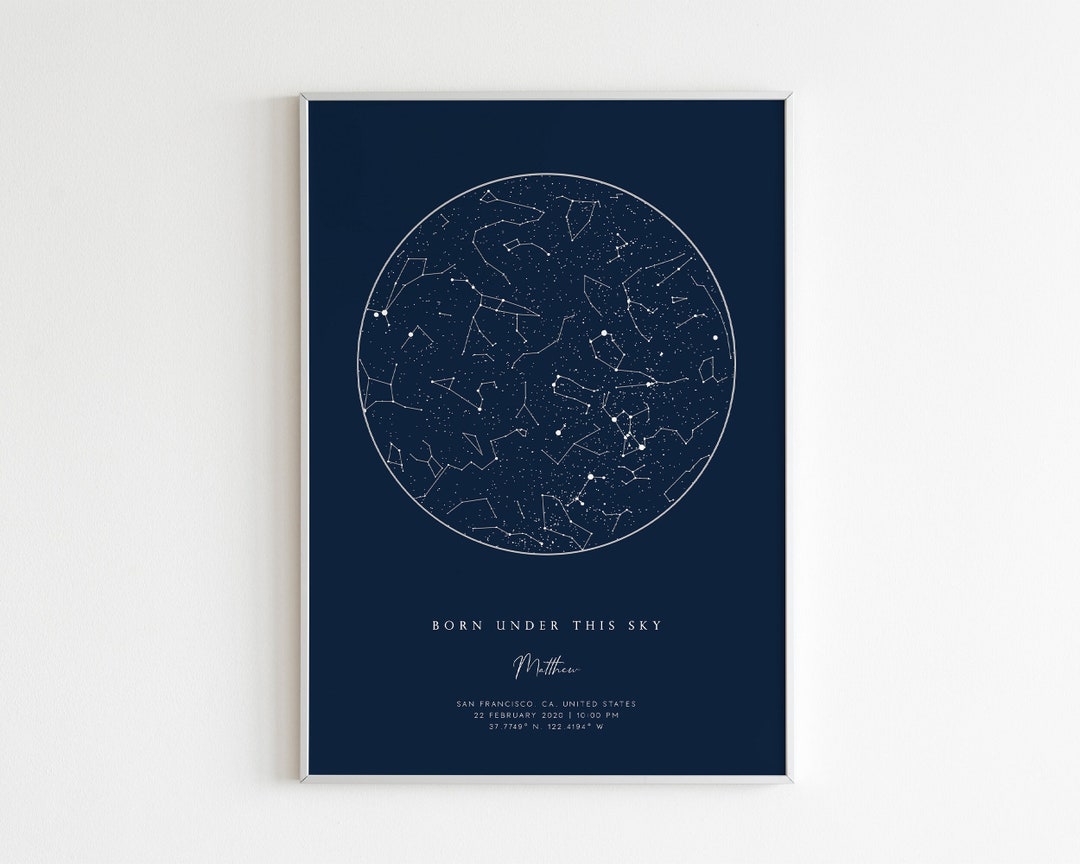 Custom Star Map by Date Print, the Day You Were Born Under These Stars Newborn Birthday Gift