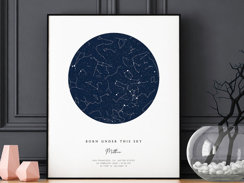 Personalized Birthday Gift for Her Custom Star Map Birth Date Gift Night Sky Print Day You Were Born Baby Nursery Wall Art Digital Download 