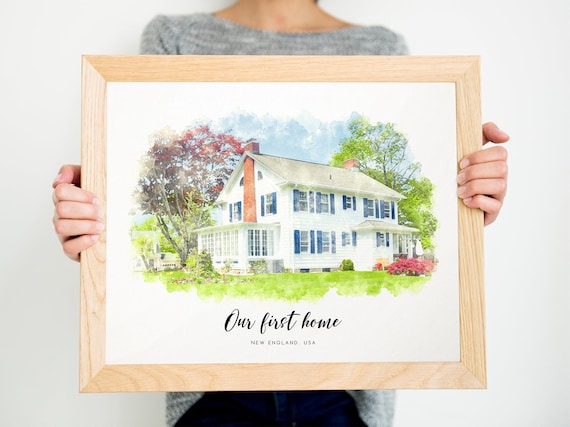 Custom Watercolor House Portrait Painting From Photo Housewarming Gifts  DIGITAL Watercolor Print Housewarming Gifts New Home Gifts 