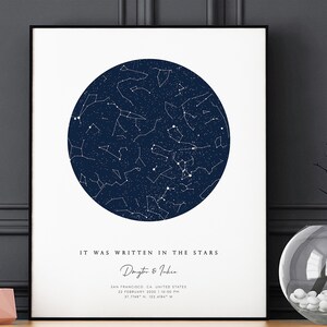 Anniversaire impression carte des étoiles personnalisée par date graphique de la constellation imprimable ciel nocturne carte de la constellation personnalisée en téléchargement numérique