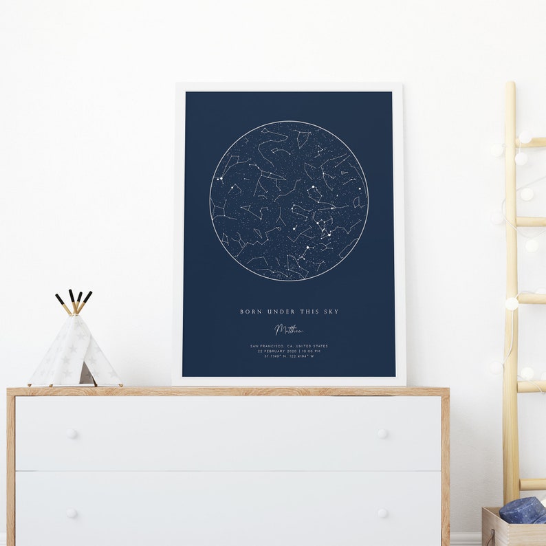 Custom Star Chart of the Night Sky Day You Were Born, Personalized ...