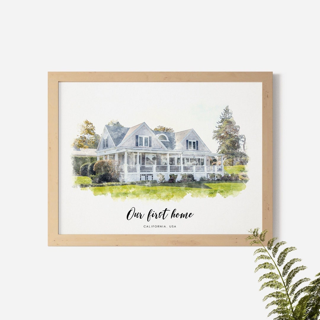 Custom House Watercolor Portrait From Photo, Personalized First New ...