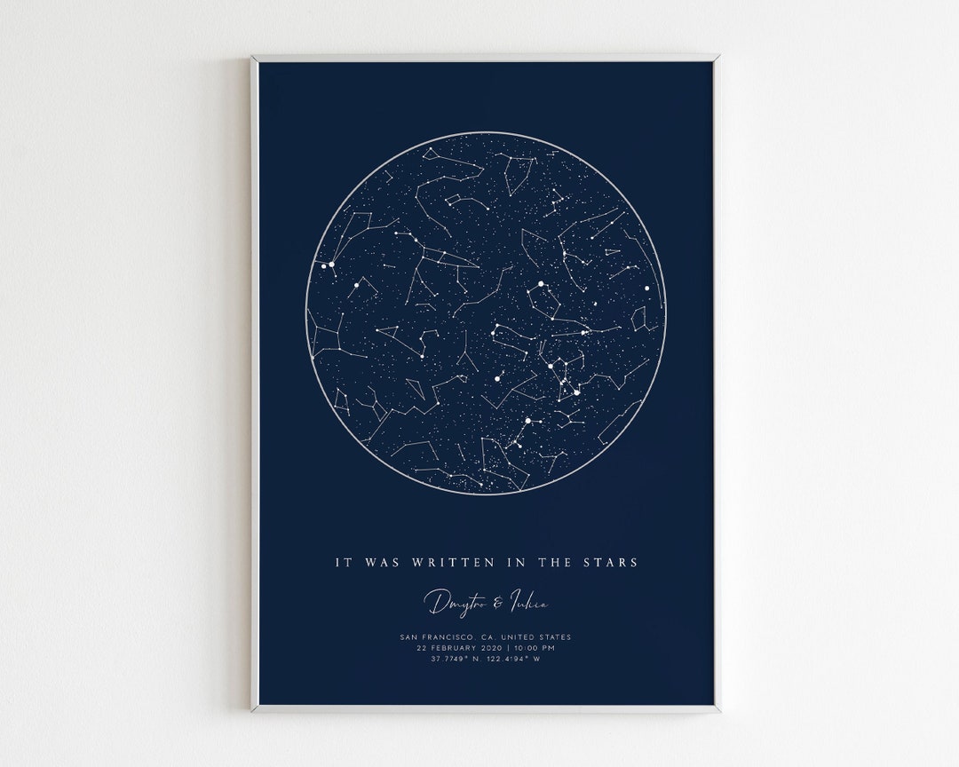 Custom Night Sky Constellation Star Map by Date DIGITAL Etsy
