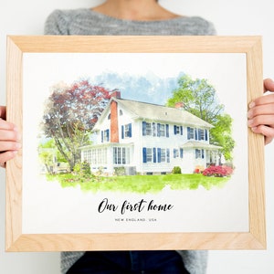 Custom House Watercolor Portrait from Photo Personalized First Home Illustration Housewarming Gift Digital Painting Download Printable Art image 3