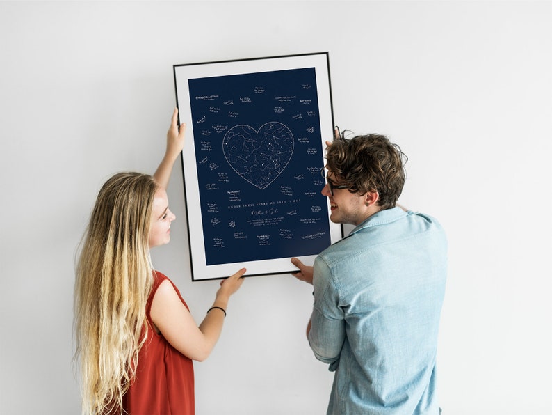 Sous ces étoiles, nous nous sommes mariés, livre d'or de mariage, signature alternative, affiche sur toile, livre d'or, ciel nocturne, constellation d'étoiles personnalisée, carte par date image 7